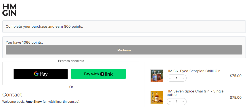 Redeeming points in Cart screen